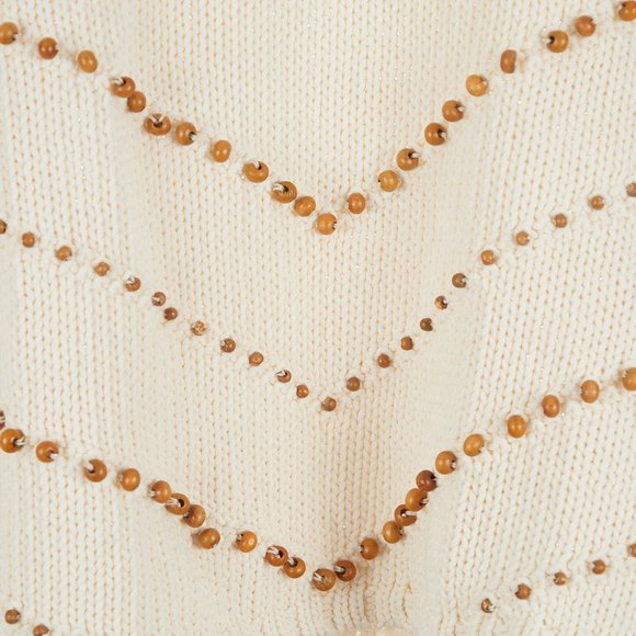 ZARA Beaded Boho Cream Boxy Sweater Small - Picture 3 of 9